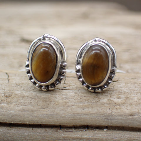 Sterling Silver Tigers Eye Studs