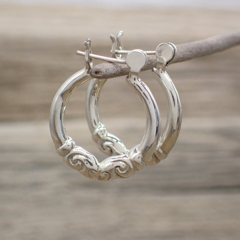 Sterling Silver Patterned Hoop Earrings