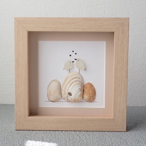Sea Glass Love Birds on Shells