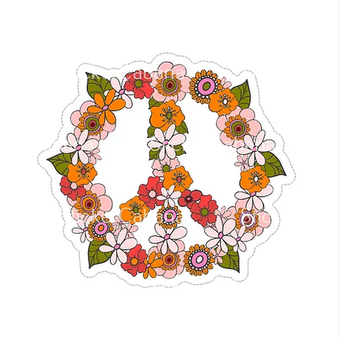 Summer Flowers Peace Sign Vinyl Sticker