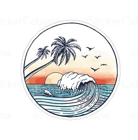 Autocollant vinyle vagues tropicales