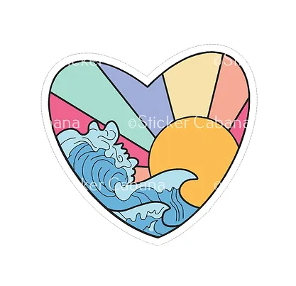 Sunset with Waves Heart Vinyl Sticker