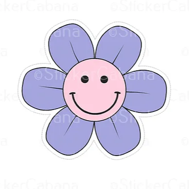 Smiley purple and pink flower waterproof vinyl sticker cabana