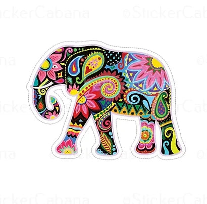 Colorful Paisley Elephant Vinyl Sticker