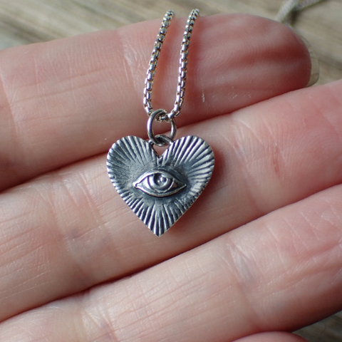 ♻️ Recycled Sterling Silver Heart Cosmic Eye Talisman Necklace