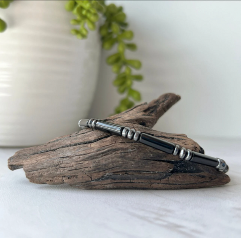 Bracelet en agate noire et hématite