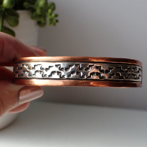 Sterling Silver Copper & Stamped Sterling Silver Bracelet By Charlene Little