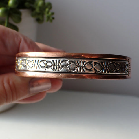 Sterling Silver Copper & Stamped Sterling Silver Bracelet By Charlene Little