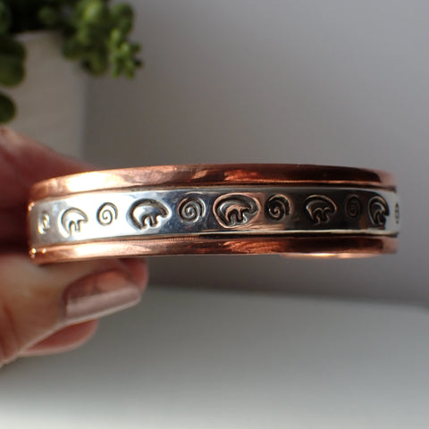 Sterling Silver Copper & Stamped Sterling Silver Bracelet By Charlene Little