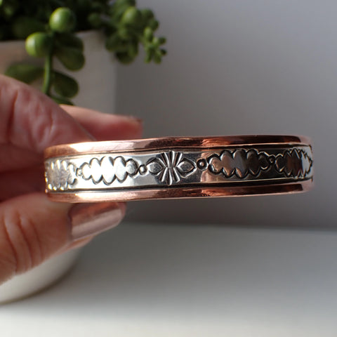 Sterling Silver Copper & Stamped Sterling Silver Bracelet By Charlene Little