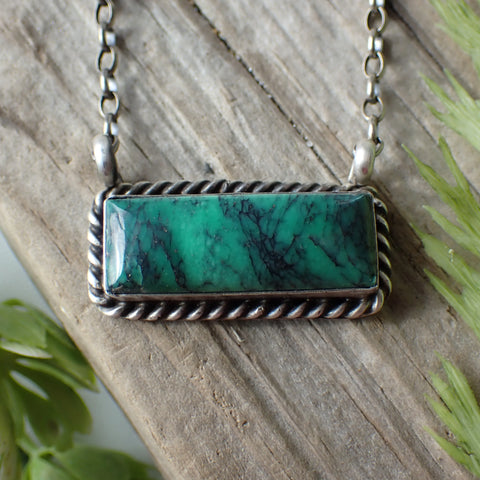 Sterling Silver Variscite Bar Necklace By Augustine Largo "AL"