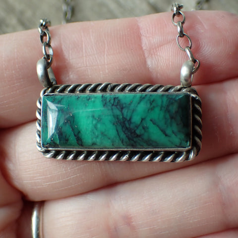 Sterling Silver Variscite Bar Necklace By Augustine Largo "AL"