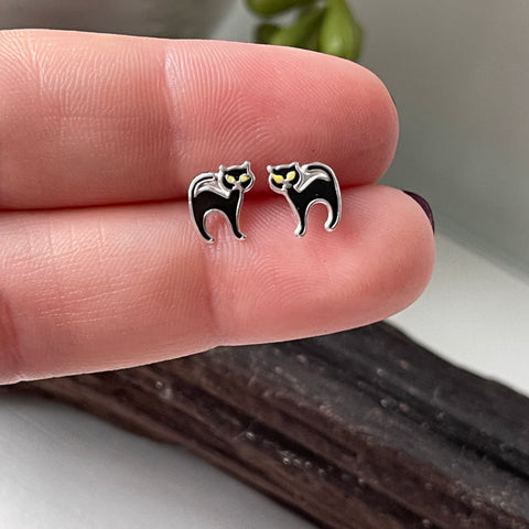 Nickel & Lead Free Sterling Silver Black Cat Studs