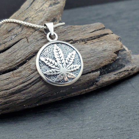 Sterling Silver Marijuana Pot Leaf Pendant on Sterling Chain