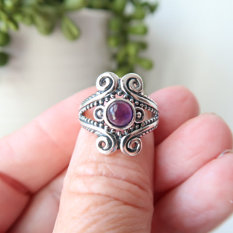 Amethyst Sterling Silver Swirl Ring