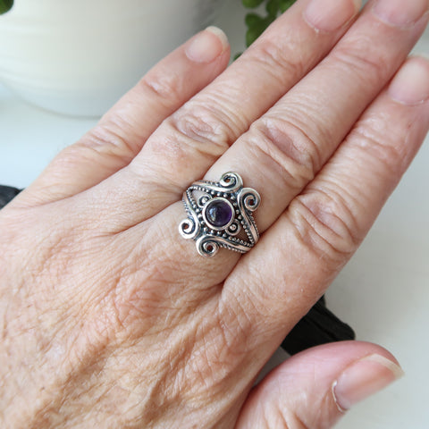 Amethyst Sterling Silver Swirl Ring