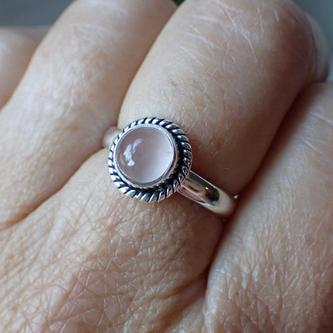 sterling silver rose quartz stone crystal ring