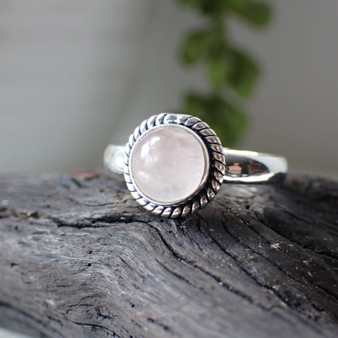 sterling silver Rose Quartz stone crystal ring