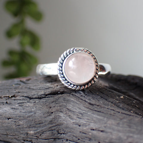 sterling silver Rose Quartz stone crystal ring