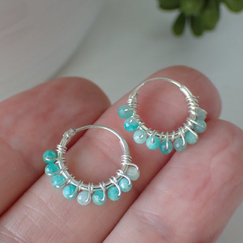 sterling silver amazonite stone hoop earrings