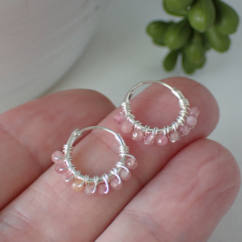 sterling silver pink tourmaline stone earings