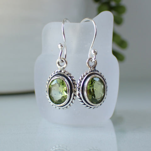 sterling silver peridot faceted earrings