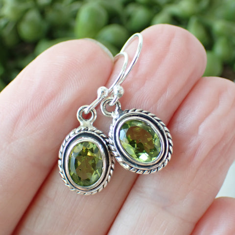 sterling silver peridot faceted earrings