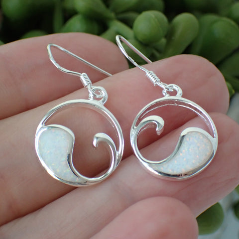 sterling silver white opal stone earrings