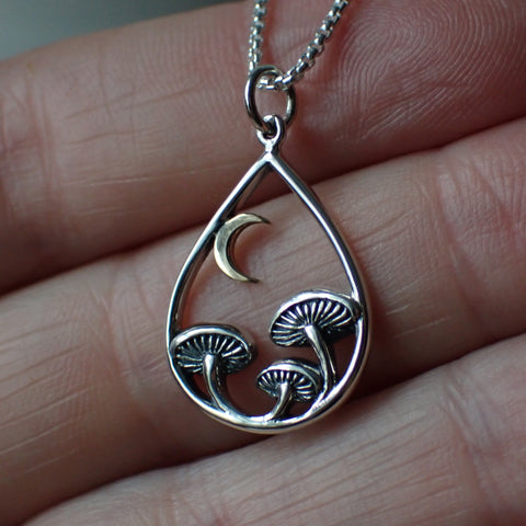 ♻️Collier de champignons en métal mélangé en argent sterling recyclé