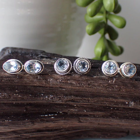 sterling silver blue topaz faceted stud earrings