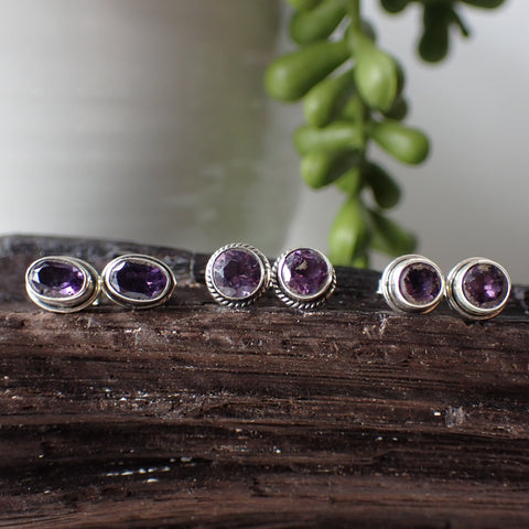 sterling silver faceted amethyst stud earrings