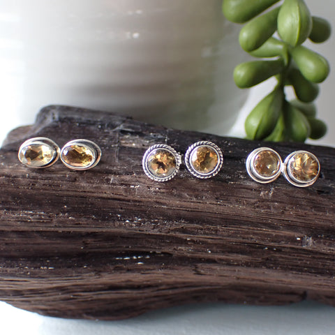 sterling silver citrine stone stud earrings