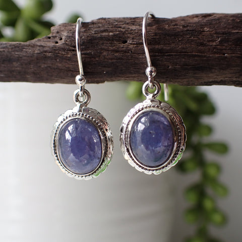 sterling silver tanzanite crystal stone earrings