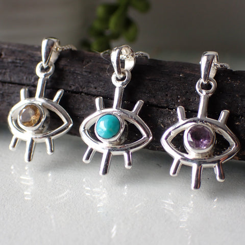 sterling silver mystical eye stone crystal pendant