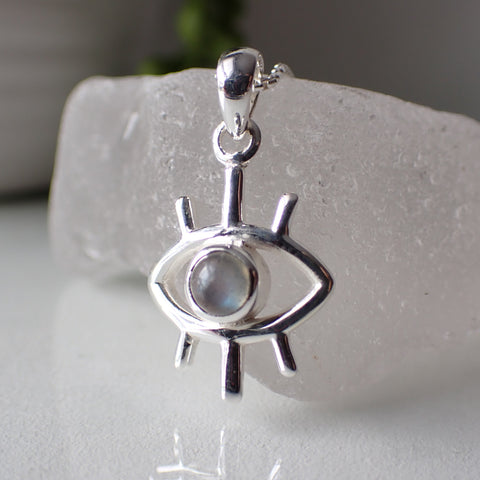 sterling silver mystical eye stone crystal pendant