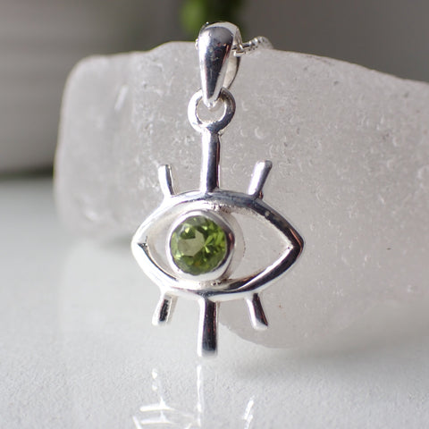 sterling silver mystical eye stone crystal pendant