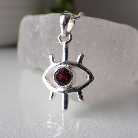 sterling silver mystical eye stone crystal pendant