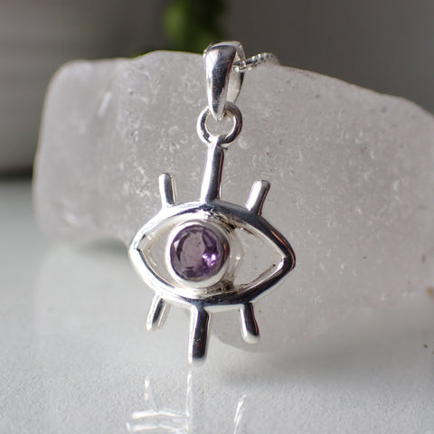 sterling silver mystical eye stone crystal pendant