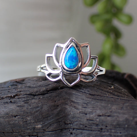 sterling silver opal lotus flower ring