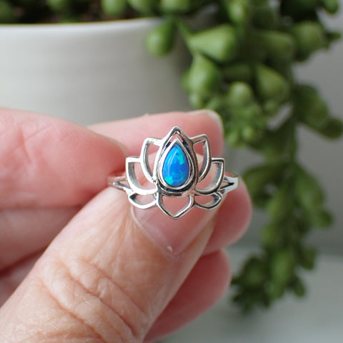 sterling silver opal lotus flower ring