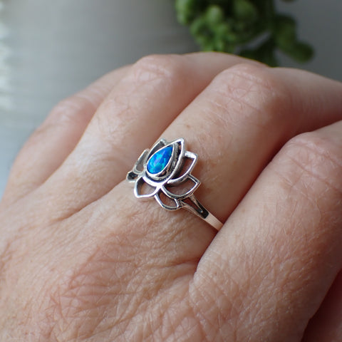 sterling silver opal lotus flower ring