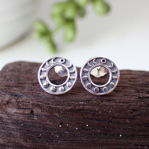 sterling silver moon phase stud earrings