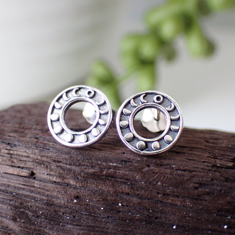 sterling silver moon phase stud earrings