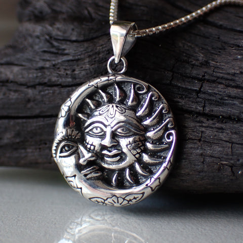 sterling silver celestial sun moon charm necklace