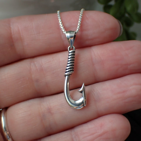 sterling silver fish hook fisherman necklace charm