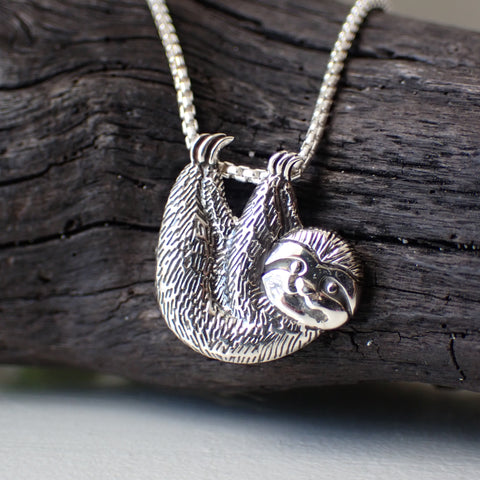 sterling silver hanging sloth necklace charm