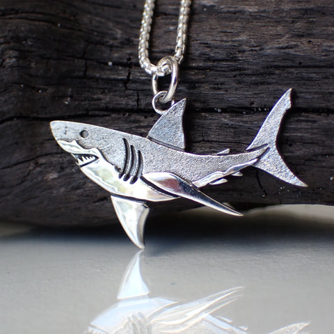 sterling silver great white shark necklace charm