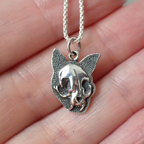 sterling silver cat skull necklace