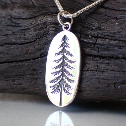 sterling silver pine tree charm necklace recycled 