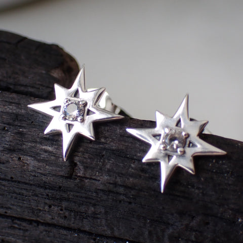 sterling silver celestial  North star stud post earrings